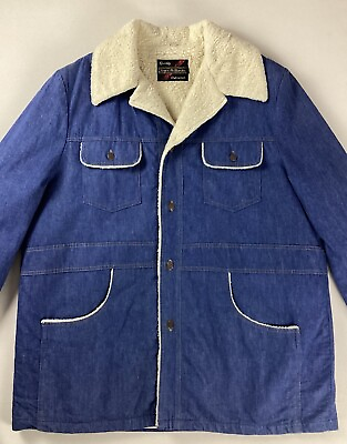 #ad Vintage Sears Denim Rancher Coat Chore Sherpa Lined Size 52 Extra Tall GBP 31.99