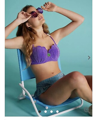 #ad New w Tags Womens Bikini Small Little Mermaid Ariel Iridescent Shell Halter $28.00