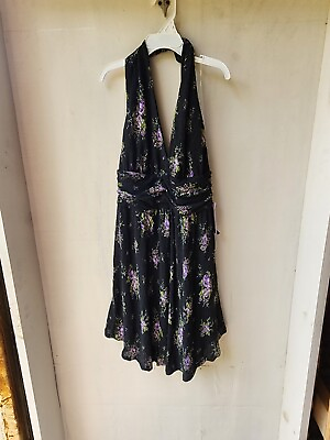 #ad New Wild Fable Women#x27;s Sleeveless Halter Black Floral Mini Dress $8.99