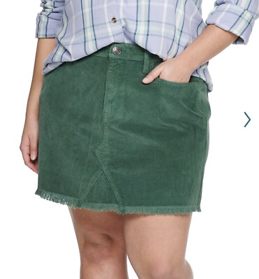 #ad Juniors’ Plus Size SO Frayed Hem 5 Pocket Mini Skirt Moss Green Size 26 NEW NWT $16.50