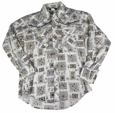 #ad #ad Sears Western Shirt Mens Size Large Paisley Print Pearl Snap Vintage $29.99