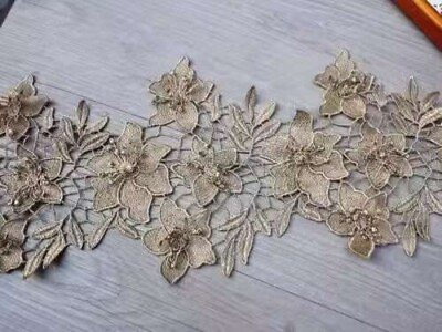 1Yard Metallic Gold 3D Flowers Venice Lace Trim Sewing Dress Cloth DIY Craft $5.99
