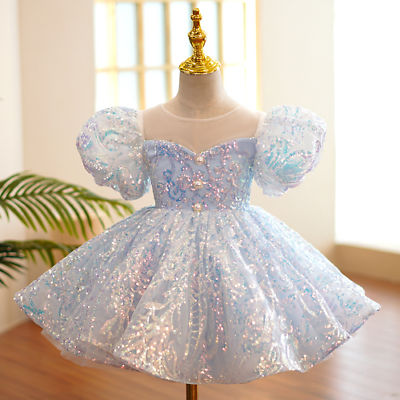 #ad Kid Dresses for Little Girl Prom Sequin Dress Luxury Gowns Sky Blue Formal Frock $76.15