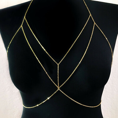 #ad Women Bra Waist Belly Crossover Body Chain Harness Necklace Beach Bikini Jewelry $6.89