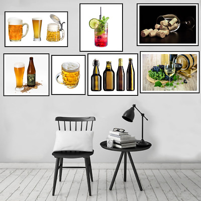 Wine Beer Mug Foam Canvas Poster Print Picture living Room Home Wall Decor Art $10.39