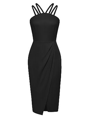 #ad Belle Poque Women#x27;s Formal Dress Sleeveless Halter Neck Dress Black Dresses f... $43.41
