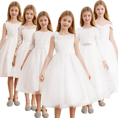 #ad Kids Girls Dress Floral Lace Tulle Ball Gowns Wedding Prom Pageant Party Dress $7.51