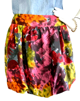 Trina Turk Silk Wool Bubble Skirt Logo Print High Waist Hem Abstract Pink 6 EUC $17.95