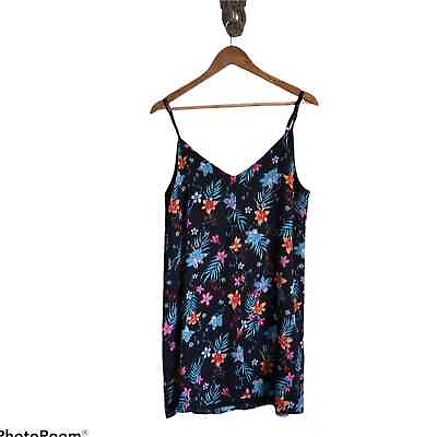 #ad NWT Floral Multicolor Summer Casual Strappy V Neck Shift Blk Dress Size Medium $20.00