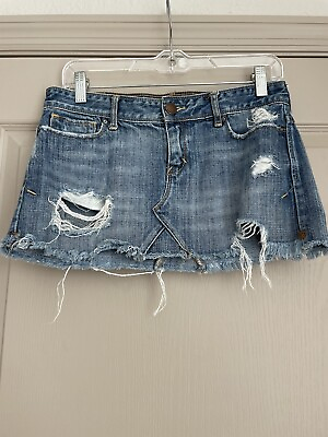 #ad Abercrombie amp; Fitch Womens Jean Mini Skirt Blue Size 0 Denim Distressed Y2K $19.99