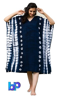#ad Boho short Dress Caftans Plus Size Kaftan Maxi Dress INDIGO Blue $21.98