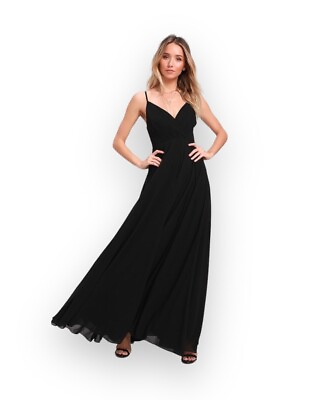 #ad Lulu’s All About Love Chiffon Surplice Maxi Dress Black Fully Lined small $35.00