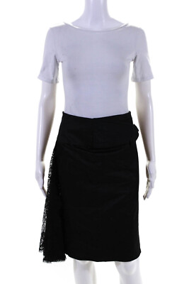 #ad #ad Nanette Lepore Womens Bow Waist Lace Back Pencil Skirt Black Cotton Size 4 $34.81