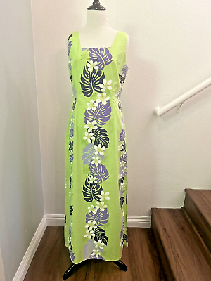 #ad NEW GREEN PURPLE HAWAIIAN MUUMUU HULA LONG DRESS SIZE 10 $26.99