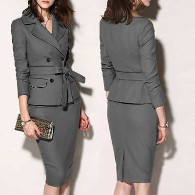 #ad Women Work Wear Set Ol Formal Office Uniform Blazer Suit with Skirt for Business $24.82
