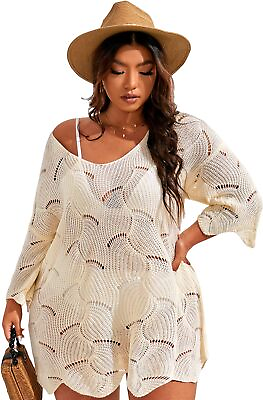 #ad MakeMeChic Women#x27;s Plus Size Swimsuit Crochet Cover Up Bathing Suit Beach Dress $83.59