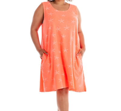 #ad #ad FRESH PRODUCE 1X Sunset Coral DRAPE STARFISH Jersey Tank SUN Dress $76 NWT 1X $53.20