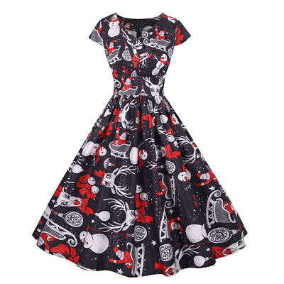Womens Summer Christmas Dress Rockabilly Party Skater Swing Dresses Plus Size $22.86