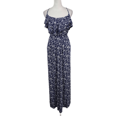 #ad Forever 21 Navy and White Floral Maxi Dress Size Medium Long Floral Dress $10.45