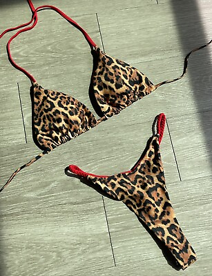 #ad NEW Women’s Leopard Red Bikini Set Swimming Swimsuit Swimwear Beach Thong M L $29.90