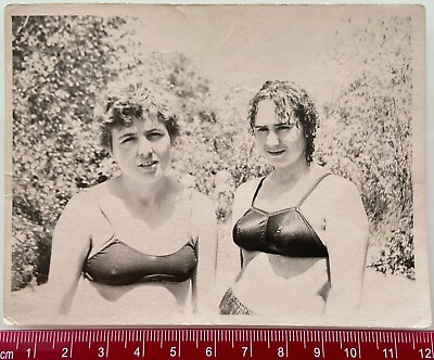 #ad 1950s Couple Bikini Women Swimwear Swimsuit Beautiful Girls Beach Vintage Photo $8.99