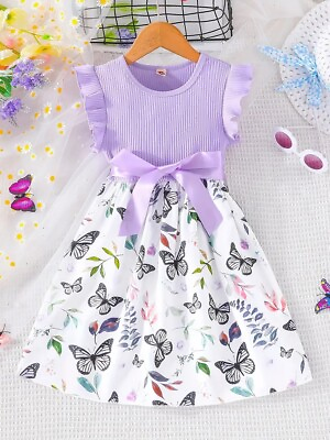 #ad Boutique Girls Church Dress Church Party Butterfly Flutter Sleeve Floral NEW $14.95