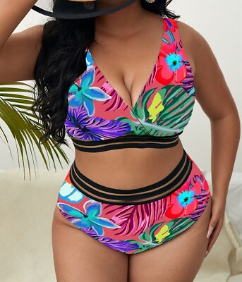 #ad #ad Women Plus Size Swimwear Swimsuit Bikini Set Women Sexy High Waist Bathing Suit $15.29