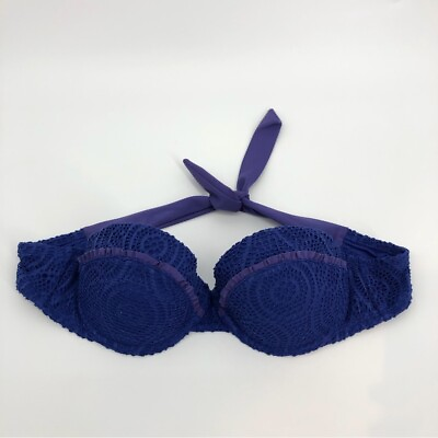 Aerie Holly Bikini Push Up Bra French Crochet Lace 34B Blue $19.00