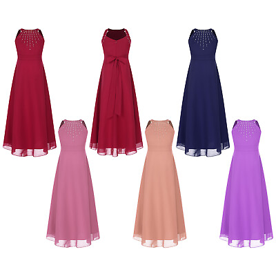 #ad Kids Girls Dress Birthday Maxi Banquet Gown Sleeveless Teen Flower Sundress $20.17
