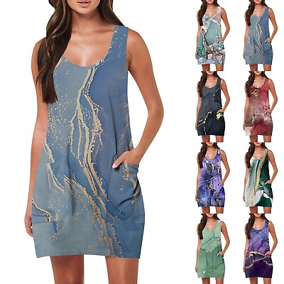 #ad Summer Casual Sun Dresses for Women Swing Tshirt Dress Beach Swimwear w Pockets $12.99
