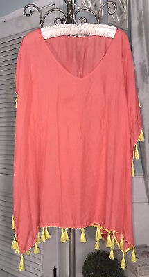 #ad NEW L XL Orange Beach Cover Up Tassel Top Shirt $58 $19.95