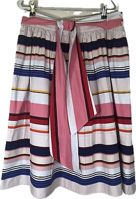 #ad Kate Spade Skirt The Rules Berber Stripe Midi Sz 14 A Line Fit Flare Preppy Work $72.00