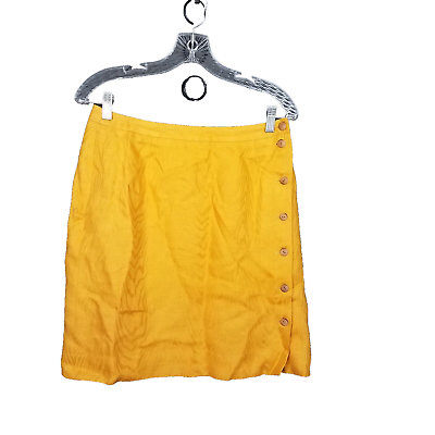 #ad Carlisle Women#x27;s Mustard Yellow Skirt Size 10 Full Button Down Linen Lined $23.95