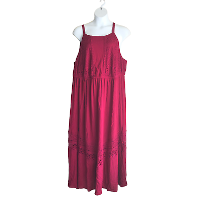#ad Torrid Women#x27;s Boho Maxi Dress Plus Size 4 Burgundy Lace Trim Lined 100% Rayon $36.06