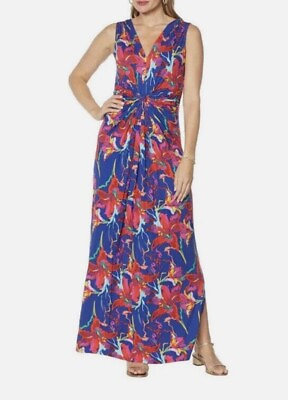 #ad IMAN Floral Global Chic Flawless Knit Maxi Dress Petite Medium PM New w. Tags $27.95