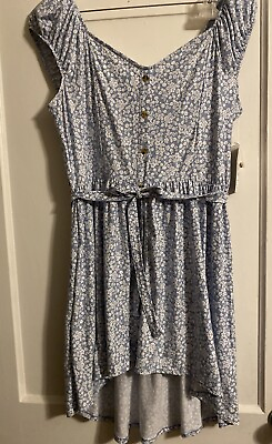 #ad Summer dress hi low design No Boundaries 2XG XXl Blue floral Sleeveless Belted $13.99