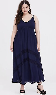 #ad #ad Womens Torrid Navy Chiffon amp; Lace Inset Maxi Dress Size 0 12 large NWOT $66.95