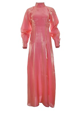 ADIBA Designer Long Sleeves Maxi Pink Gladiolus Dress With Side Slit Size S $729.00