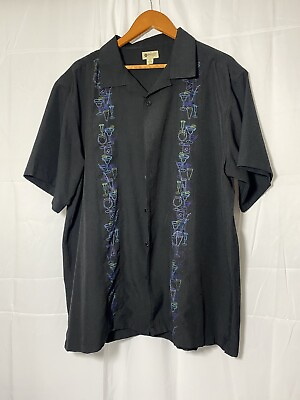 #ad Haggar clothing black cocktail design short sleeve Button Down 90s VTG size XXL $22.00