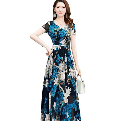 Women Female Summer Waisted Floral Pattern Short sleeve Printing A shaped Dress $10.97