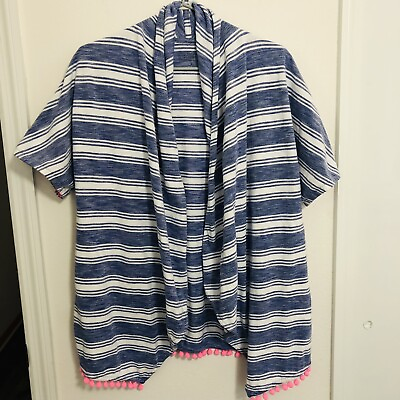 #ad #ad VINEYARD VINES Beach Cover Up Small Blue White Stripes Pink Tassel Trim Open $24.99