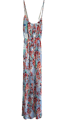 #ad NWT Forever 21 Contemporary Women#x27;s Pleated Light Blue Pink Floral Maxi Dress XL $27.95