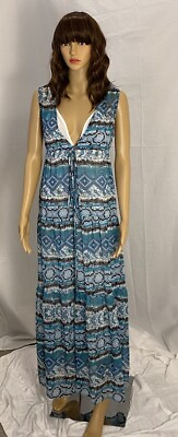 #ad SWOOL Lightweight Blue Floral MAXI Dress Size Small Fully Lined $14.00