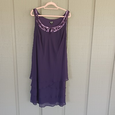 #ad #ad SLNY Tiered Chiffon Cocktail Dress Size 14W In Eggplant Sequin Sleeveless $39.00