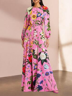 #ad Retro Womens Flower Printing Lantern Sleeves Maxi Dress Boho Floral Long Dresses $98.27