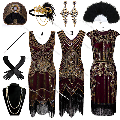 1920s Flapper Gatsby Party Evening Cocktail Dress Roaring 20#x27;s Costume Plus Size $12.99