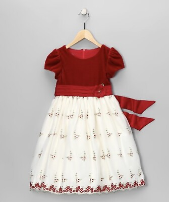 Cinderella Red Velvet Midi Dress Embroidered Holly Holiday Party Girls Size 4 $24.00