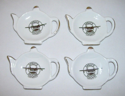#ad SPRUCE GOOSE Set 4 Porcelain TEA POT SHAPED TEA BAG HOLDERS Long Beach CA $18.00