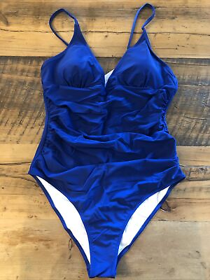 #ad CUPSHE NWT Royal Blue Ruched Tummy One Piece Swimsuit Small NWT $14.99