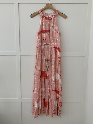 #ad MIAMI Brand Maxi Dress Sz M Long Pink White VGUC $23.95